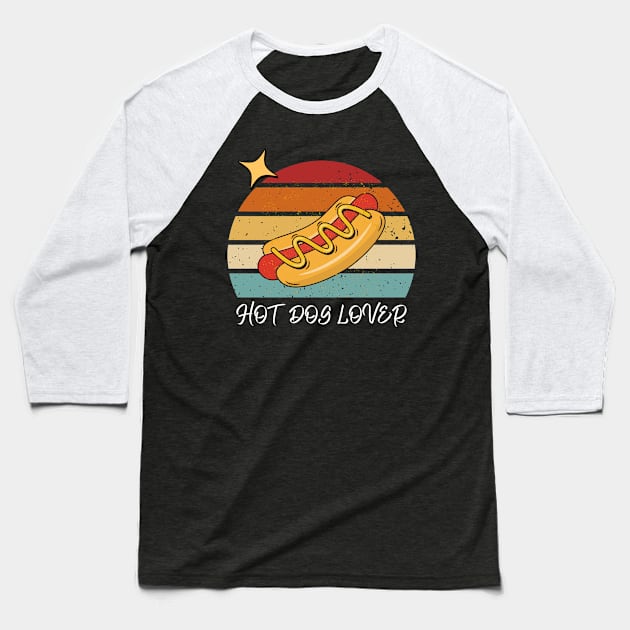 Hot Dog Retro Baseball T-Shirt by mieeewoArt